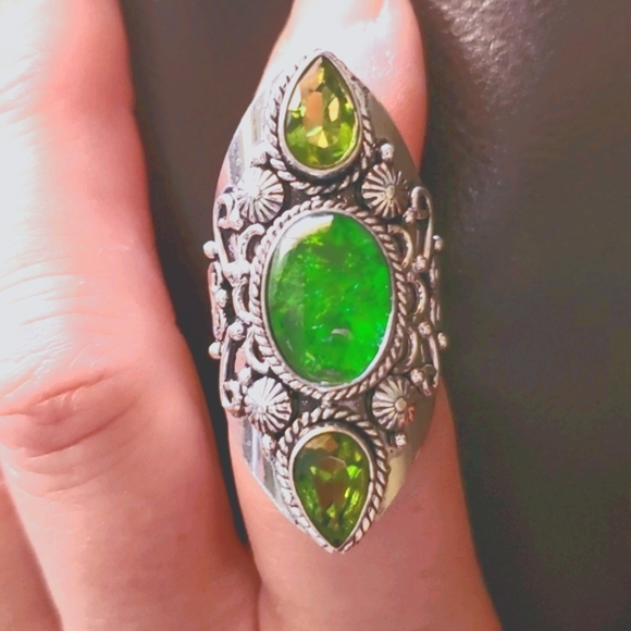 New Triplet Opal & Peridot 925 Silver Statement Ring. - Picture 1 of 12